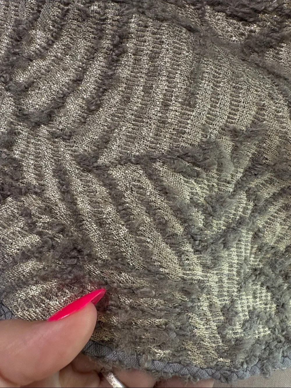 Textured metallic gold gray floral textured pattern Fringe Shawl Wrap